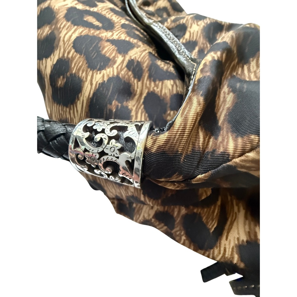 VTG Brighton Leopard Print Nylon Hobo Bag Braided Leather Handle Silver Y2K - Picture 10 of 16